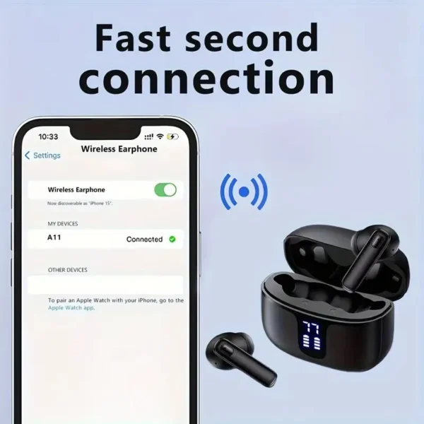 Wireless Earbuds 68H Playtime Wireless 5.3 Headphones with Dual Power Display Charging Case Deep Bass Earphone with Microphone - Image 4