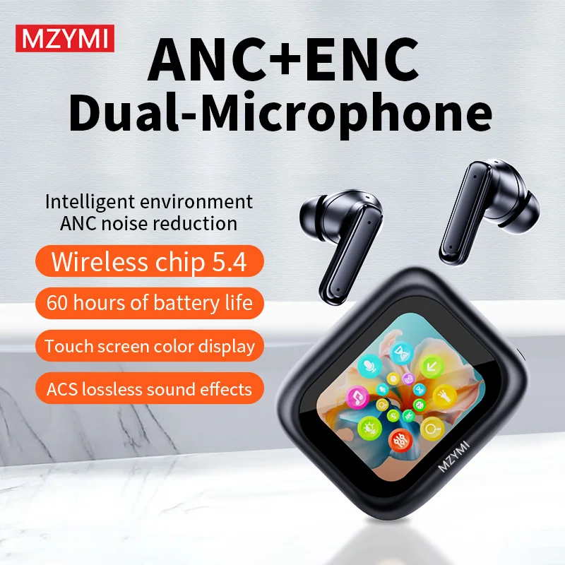 MZYMI E18 Pro TWS Headset ANC Bluetooth 5.4 Headphones True Wireless Earphone Sport Stereo Earbuds Waterproof With Mic For Phone