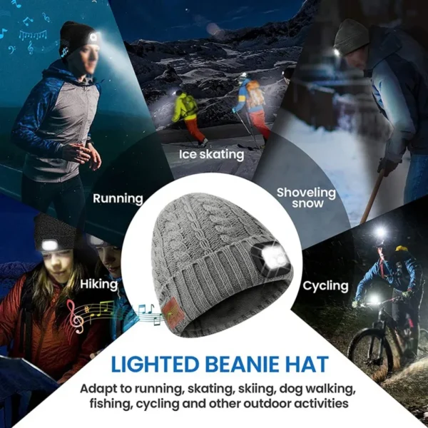 Winter Warm Bluetooth Headlamp Hat Headphones Beanie with LED Music Cap Built-in Speakers&Mic Earbuds for Running Hiking Sports - Image 2
