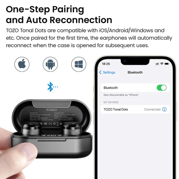 TOZO T12 mini Tonal Dots Wireless Earbuds Bluetooth Headphones Compact Ergonomic In Ear Call ENC Noise Cancel Mic Customize EQ - Image 6
