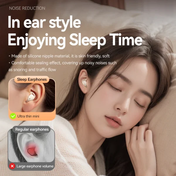 Sleeping Earbuds Wireless Mini Headphones For Work TWS Bluetooth 5.4 Earphone Stereo Hidden Headsets with Mic HD Call Waterproof - Image 3