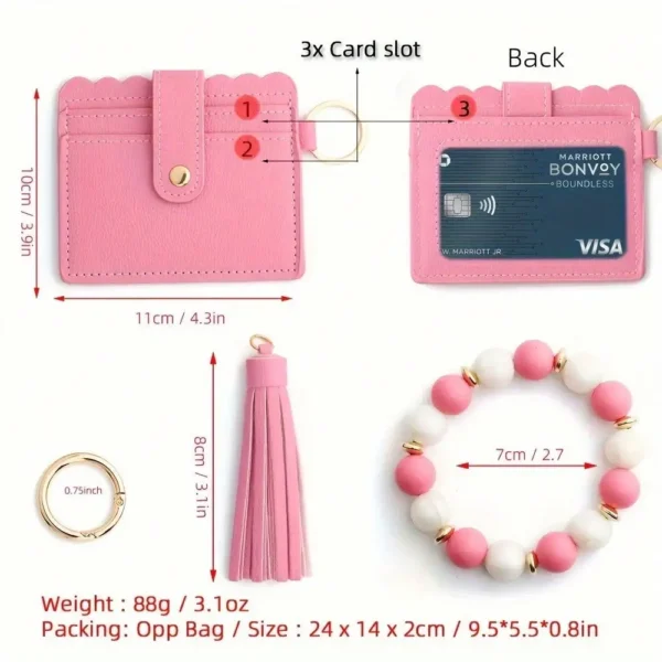 Mini Card Holder Wallet, Bracelet Keychain Silicone Beaded Wristlet Key Chain Bag, Charm Phone Earbud Case Accessories - Image 5