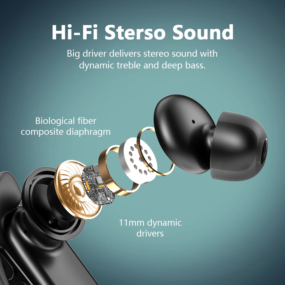 Mpow T68 Deep Bass Wireless Earbuds Bluetooth 5.3 TWS Earphones in-Ear LED Display Waterproof True Earphones for Work Gym Sports - Image 6