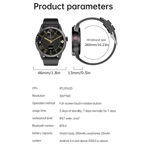 Smartwatch With Headphones Round Sports Health Watch With Earbuds IP67 Waterproof Smart Sports Watch For Walking Cycling Hiking - Image 6