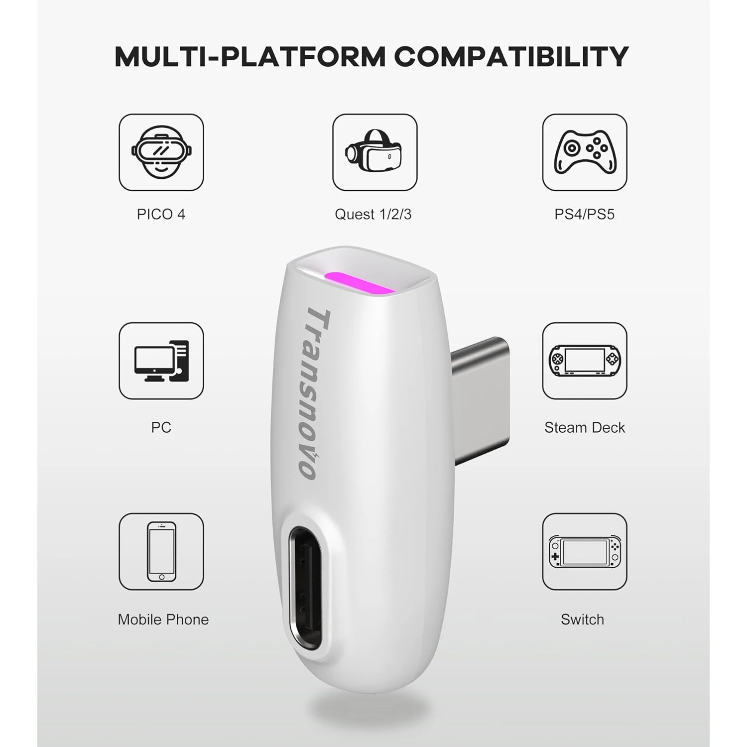 TRANSNOVO VR Gaming Earbuds 30ms Low Latency 2.4GHz & Bluetooth USB-C Dongle for Meta Quest for PS5/4, Steam Deck, Switch, PC - Image 5