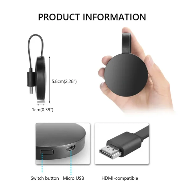 To TV 2.4G Wireless WiFi Mirroring Cable HDMI-compatible Adapter 1080P Display Dongle For IPhone Samsung Huawei Android Phone - Image 4