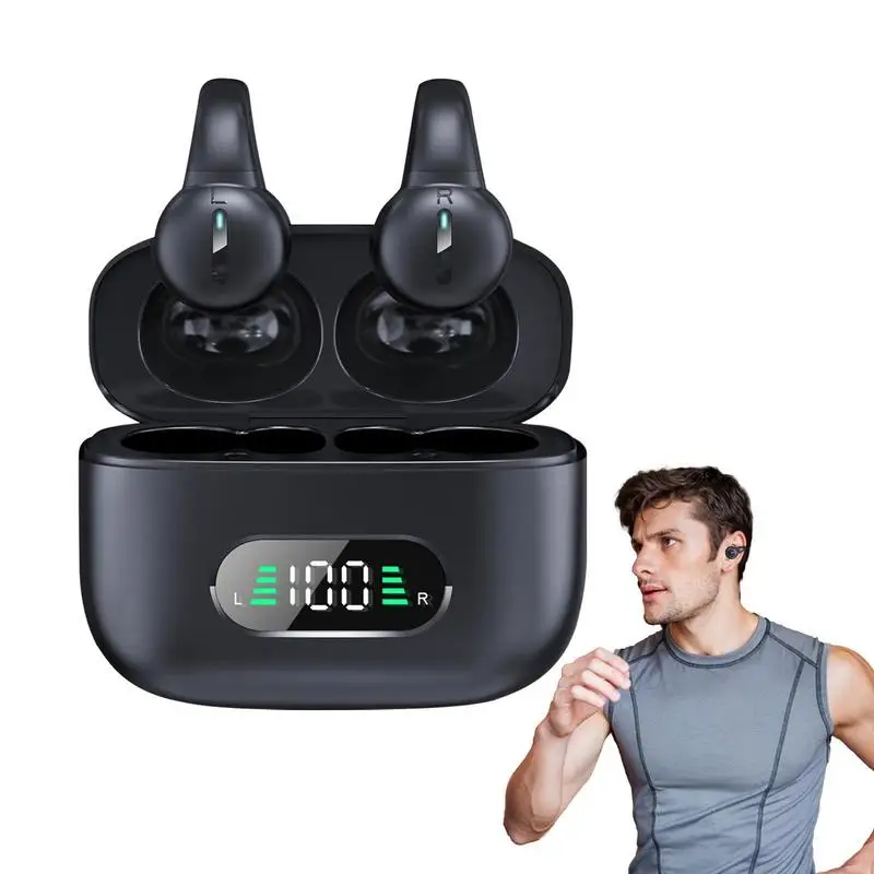 Air Conduction Headphones With Built-in Mic 5.3 Open Ear Air Conducting Earbuds LED Power Display HiFi Stereo Sound Earphones