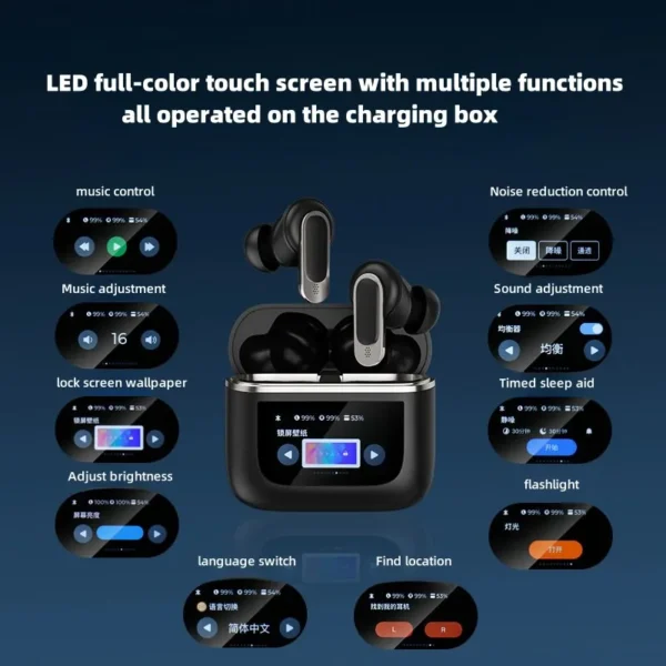 TTUCO ANC TOUR Pro 2 True Wireless Noise Cancelling Earbuds Bluetooth Earphones In Ear Buds Headphones Built-in Mic With Screen - Image 2