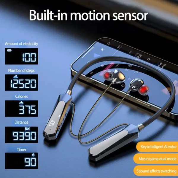 Headset 1 Set Practical Intelligent Noise Reduction Neck Hanging Calorie/Distance Support Wireless Earbud for Home - Image 6