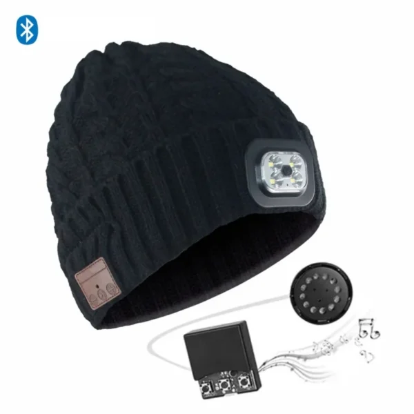 Winter Warm Bluetooth Headlamp Hat Headphones Beanie with LED Music Cap for Running Hiking Sports Built-in Speakers&Mic Earbuds