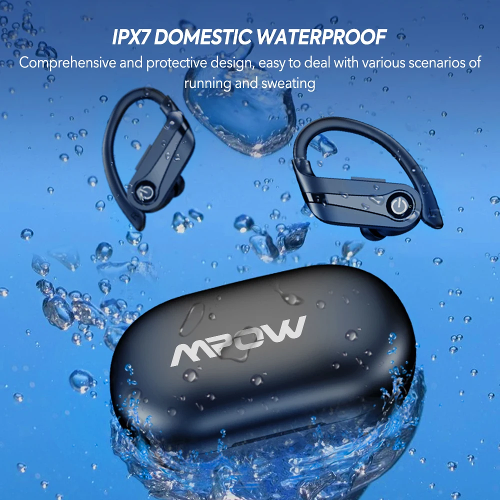 Mpow Q63 Bluetooth 5.3 Wireless Earbuds with Mic IPX7 Waterproof 200H Earphones with Hooks for Sports Running Workout Gym - Image 2