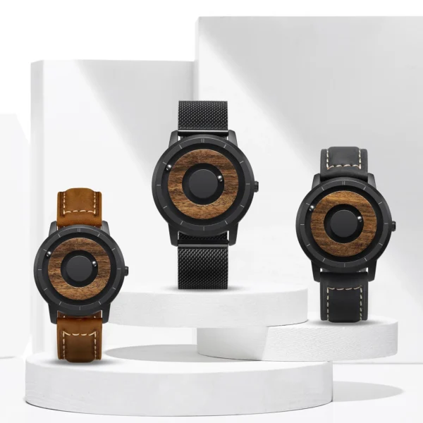 EUTOUR Original Magnetic Wooden Dial Fashion Casual Quartz Watch Simple Men's Watch Stainless Steel Leather Strap - Image 5