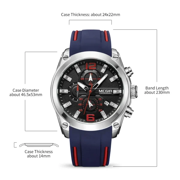 MEGIR Sport Watch Silicone Strap Chronograph Men Quartz Military Watch Waterproof Wrist Watches Relogio Masculino Man Clock 2063 - Image 5