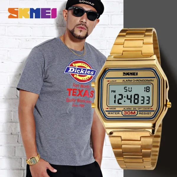 SKMEI Golden Fashion Casual Sport Watch For Men LED Display Waterproof Wristwatches Men's Clock Gold Watches Male reloj hombre - Image 2