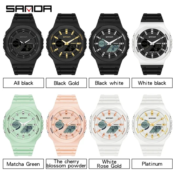 SANDA Fashion Men's Sport Watches Outdoor 50M Waterproof Wristwatch LED Digital Stopwatch Clock Military Watches Men - Image 5