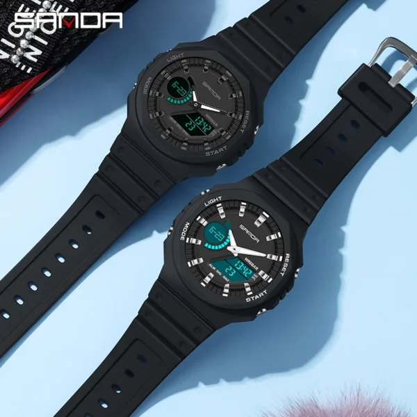 SANDA Fashion Men's Sport Watches Outdoor 50M Waterproof Wristwatch LED Digital Stopwatch Clock Military Watches Men - Image 2