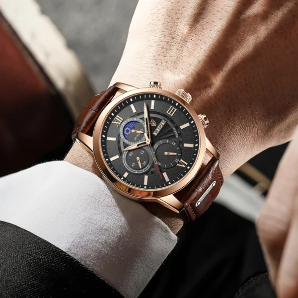 2024 New Mens Watches LIGE Top Brand Luxury Leather Casual Quartz Watch Men's Sport Waterproof Clock Watch Relogio Masculino+Box - Image 5