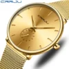 CRRJU Men's Casual Sports Waterproof Watches Luxury Analog Quartz Wrist Watch for Men Stainless Steel Gold Watches 2021
