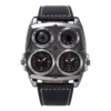 Oulm Men's Watches Two Time Zone Army Pilot Style Watch Big Size Military Quartz Clock Male Leather Strap Wristwatch - Image 4