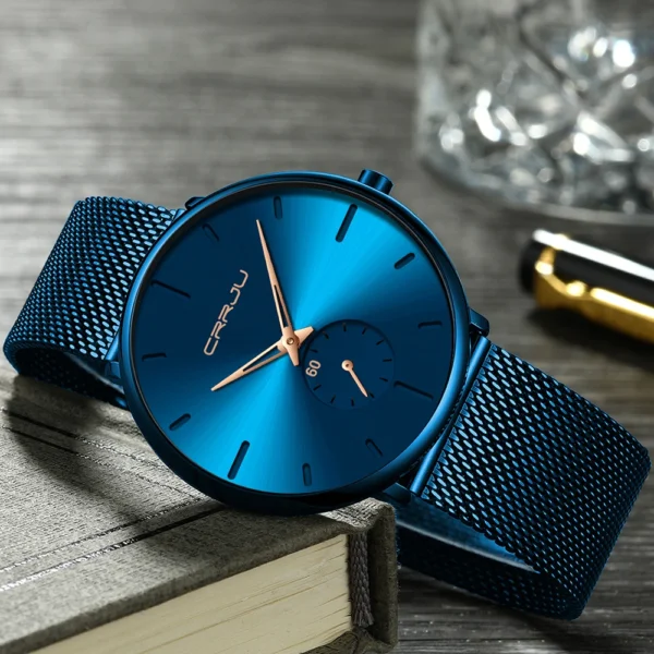 CRRJU New Watches Mens 2019 Man Fashion Simple Stainless Steel Blue Thin Watch For Men Luxury Casual Waterproof Quartz Clock - Image 6