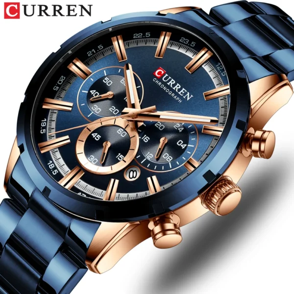 Curren Men's Watch Blue Dial Stainless Steel Band Date Mens Business Male Watches Waterproof Luxuries Men Wrist Watches for Men - Image 2