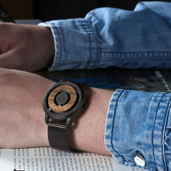 EUTOUR Original Magnetic Wooden Dial Fashion Casual Quartz Watch Simple Men's Watch Stainless Steel Leather Strap - Image 4