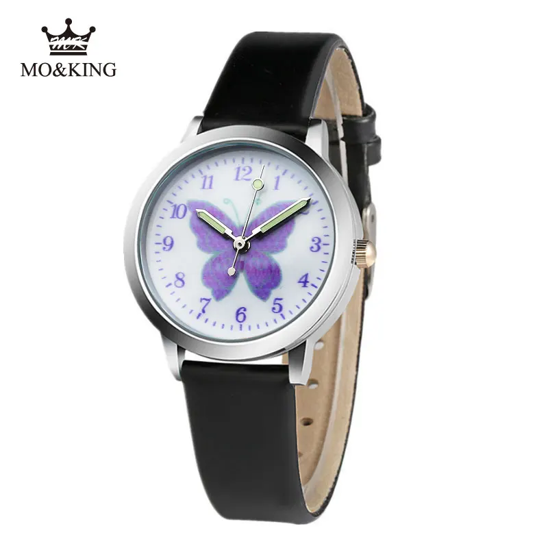 Hot Sale Cartoon Pattern Children's Boys Girls Kids Purple Butterfly Leather Quartz Wrist Watch Clock Gifts Bracelet Reloj - Image 5
