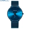 CRRJU New Watches Mens 2019 Man Fashion Simple Stainless Steel Blue Thin Watch For Men Luxury Casual Waterproof Quartz Clock - Image 2