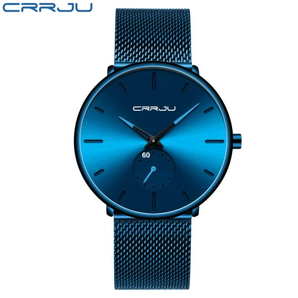 CRRJU New Watches Mens 2019 Man Fashion Simple Stainless Steel Blue Thin Watch For Men Luxury Casual Waterproof Quartz Clock - Image 2
