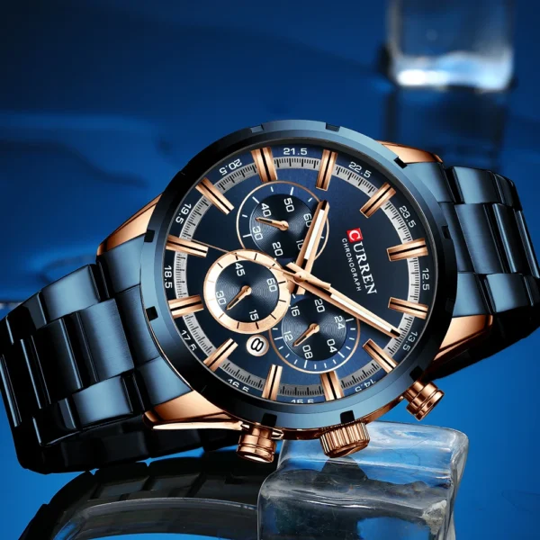 Curren Men's Watch Blue Dial Stainless Steel Band Date Mens Business Male Watches Waterproof Luxuries Men Wrist Watches for Men - Image 3