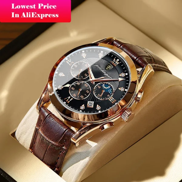 POEDAGAR Men Watch New Top Brand Luxury Waterproof Luminous Sport Wristwatch Quartz Military Genuine Leather Relogio Masculino - Image 4