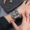 Oulm Men's Watches Two Time Zone Army Pilot Style Watch Big Size Military Quartz Clock Male Leather Strap Wristwatch - Image 2