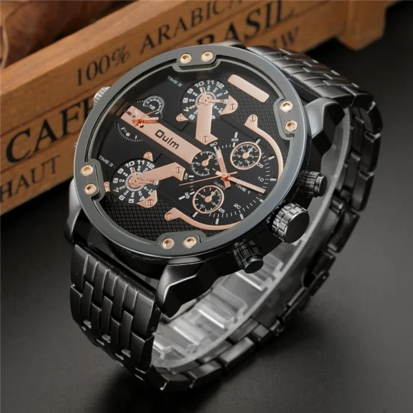 Oulm Huge Two Time Zone Men's Watches Top Luxury Brand Male Quartz Big Size Watch Individuality Large Men Military Wristwatch - Image 4
