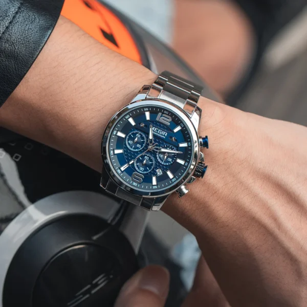 MEGIR Top Luxury Brand Watch Full Steel Mens Sport Quartz Wrist Watch Men Luminous Waterproof Chronograph Military Date Clock - Image 6
