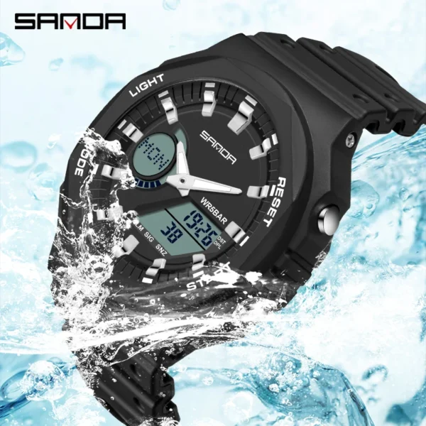 SANDA Fashion Men's Sport Watches Outdoor 50M Waterproof Wristwatch LED Digital Stopwatch Clock Military Watches Men - Image 3