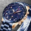 LIGE Men Watches Top Brand Luxury Stainless Steel Blue Waterproof Quartz Watch Men Fashion Chronograph Male Sport Military Watch - Image 2