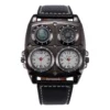 Oulm Men's Watches Two Time Zone Army Pilot Style Watch Big Size Military Quartz Clock Male Leather Strap Wristwatch - Image 6