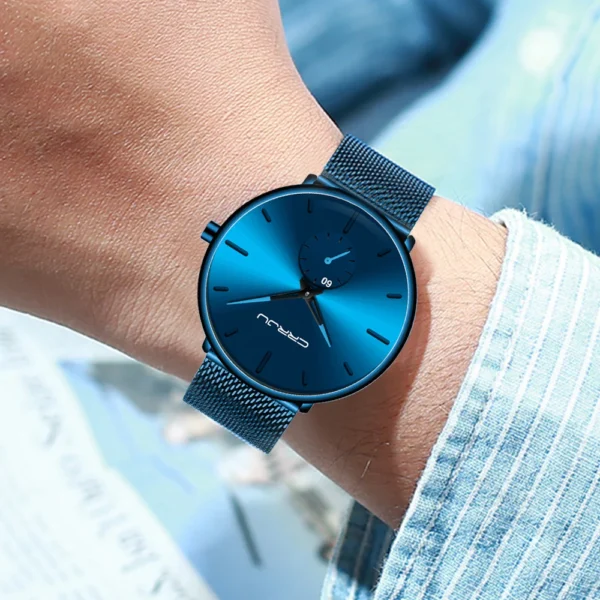 CRRJU New Watches Mens 2019 Man Fashion Simple Stainless Steel Blue Thin Watch For Men Luxury Casual Waterproof Quartz Clock - Image 3