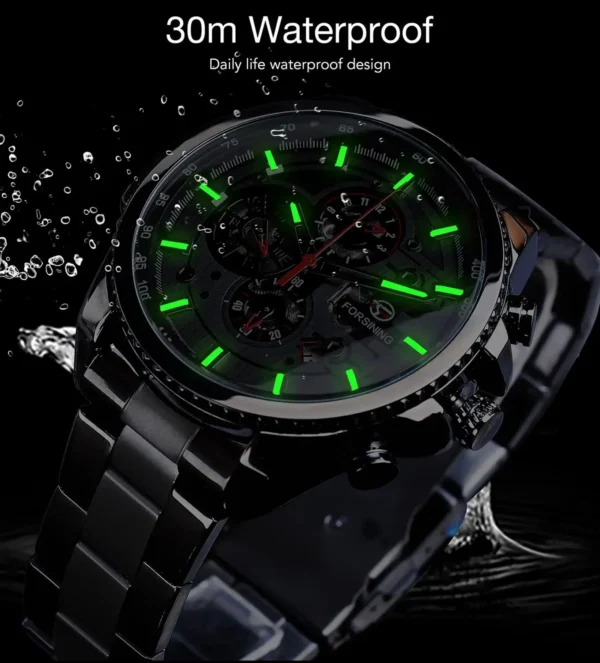 Forsining Three Dial Calendar Stainless Steel Men Mechanical Automatic Wrist Watches Top Brand Luxury Military Sport Male Clock - Image 6