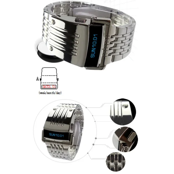 Fashion Blue LED Display Wide Stainless Steel Band Men Digital Wrist Watch Gift - Image 2