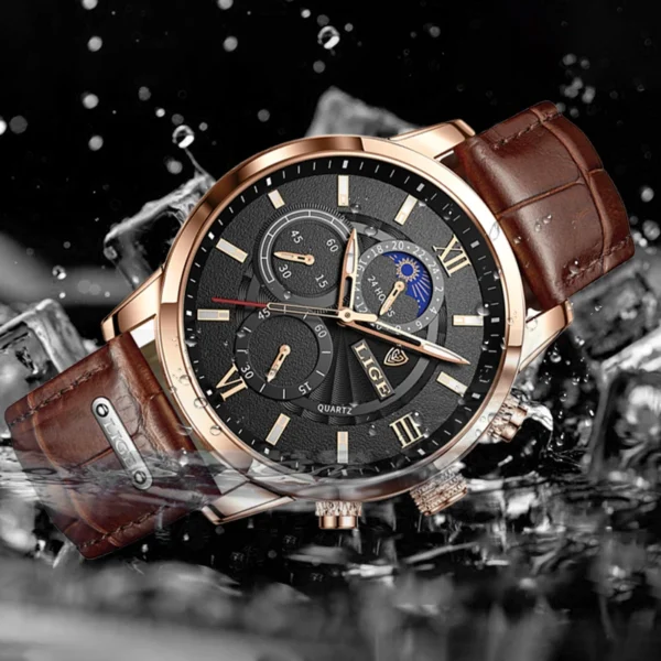 2024 New Mens Watches LIGE Top Brand Luxury Leather Casual Quartz Watch Men's Sport Waterproof Clock Watch Relogio Masculino+Box - Image 4