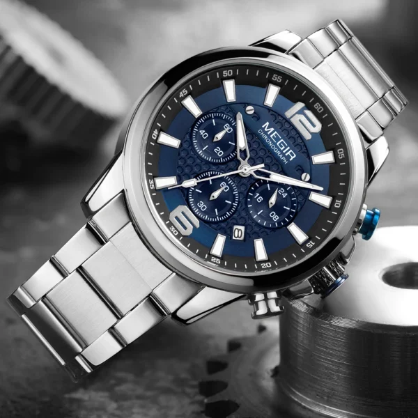 MEGIR Top Luxury Brand Watch Full Steel Mens Sport Quartz Wrist Watch Men Luminous Waterproof Chronograph Military Date Clock - Image 2