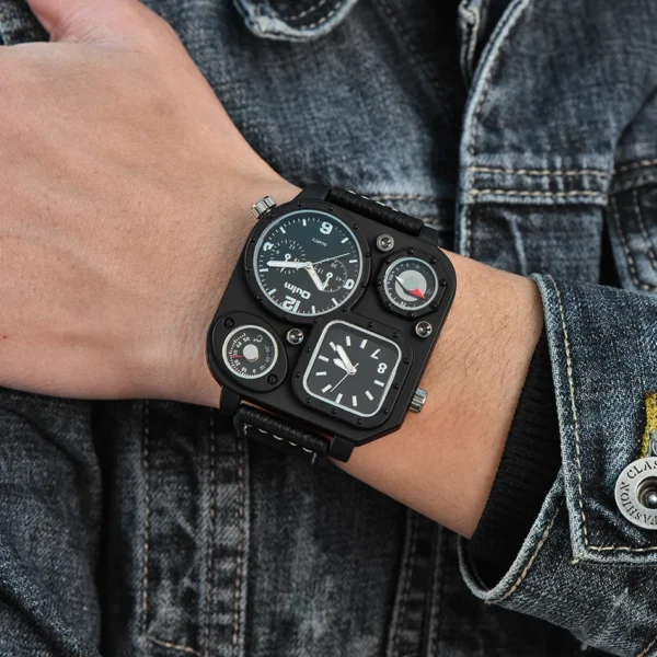 Oulm 1169 Black Sport Men's Watches Square Dial Unique Decorative Compass Male Quartz Watch Casual Men Wristwatches - Image 2