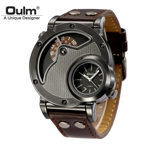 Oulm Designer Brand Luxury Watches For Men Dual Time Quartz Watch Casual Man Leather Watch Sport Male Clock relogio masculino - Image 6