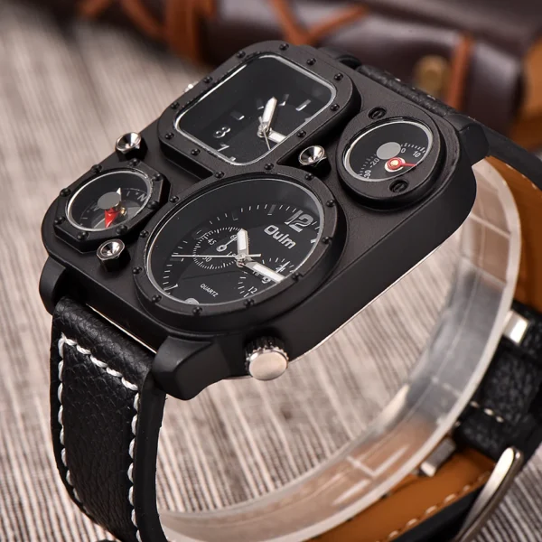 Oulm 1169 Black Sport Men's Watches Square Dial Unique Decorative Compass Male Quartz Watch Casual Men Wristwatches - Image 4