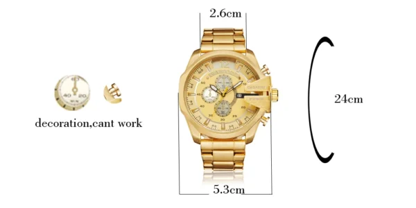 Golden Stainless Steel Quartz Watch Men Waterproof Military Mens Wrist Watches Top Luxury Brand Cagarny Casual Man Watch Clock - Image 5