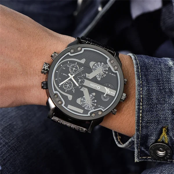 Oulm Huge Two Time Zone Men's Watches Top Luxury Brand Male Quartz Big Size Watch Individuality Large Men Military Wristwatch - Image 5