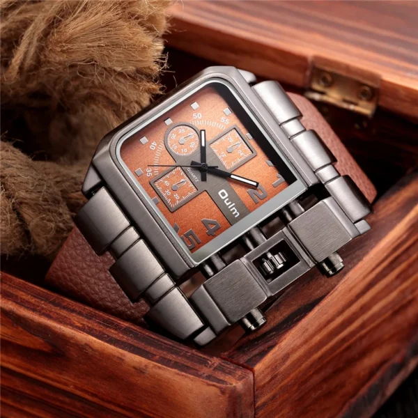 Oulm Brand 3364 Unique Design Square Men Wristwatch Wide Big Dial Casual Leather Strap Quartz Watch Male Sport Watches - Image 2