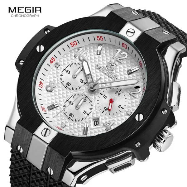 MEGIR Chronograph Sport Watch Men Creative Big Dial Army Military Quartz Watches Clock Men Wrist Watch Hour Relogio Masculino