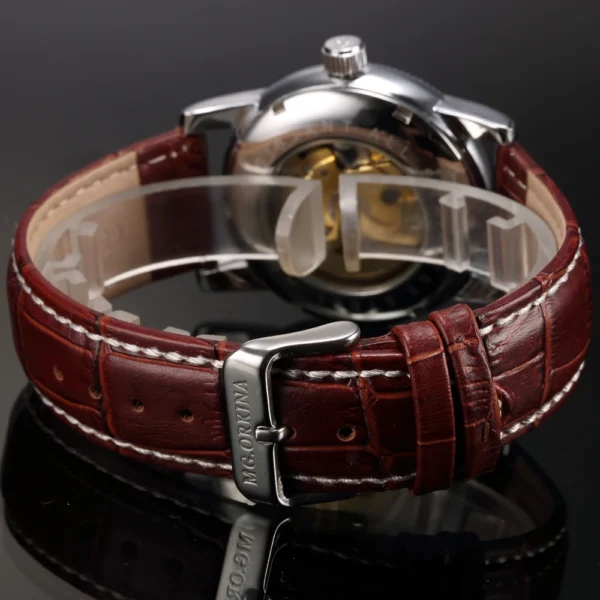 Men Wrist Watches Luxury Golden Skeleton Mechanical Steampunk Male Clock Automatic Wristwatch Leather Strap Herren Horloges - Image 4